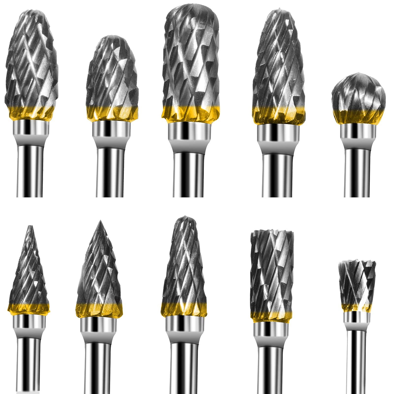Tungsten Carbide Rotary Burr Set 10PCS Double Cut Grinding Head 1/4 In Die Gr…
