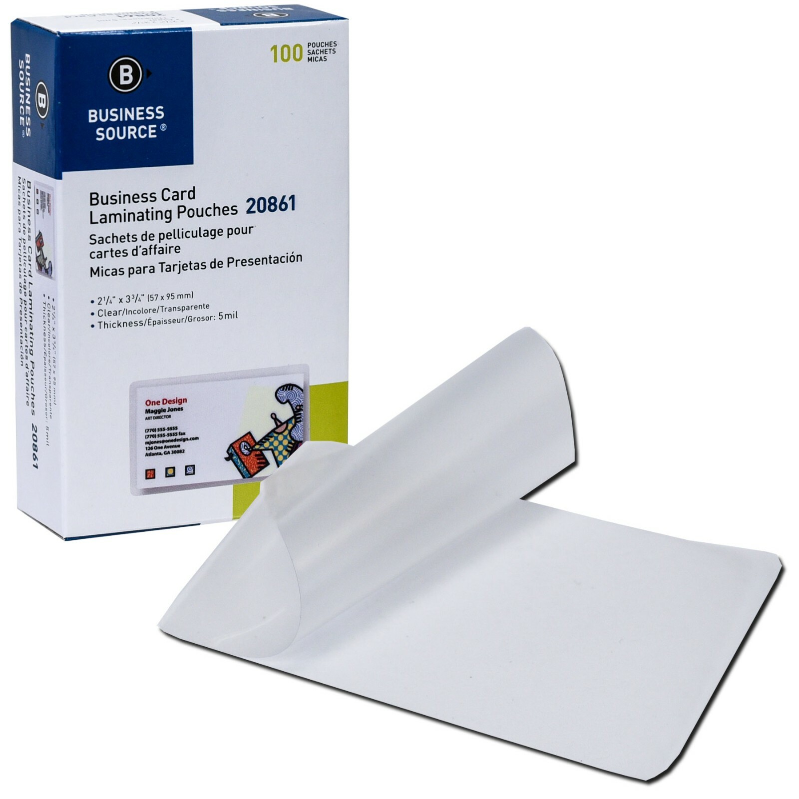 Business Source 20861 Business Card Laminating Pouches 5Mil 2.25×3.75 Box of 100
